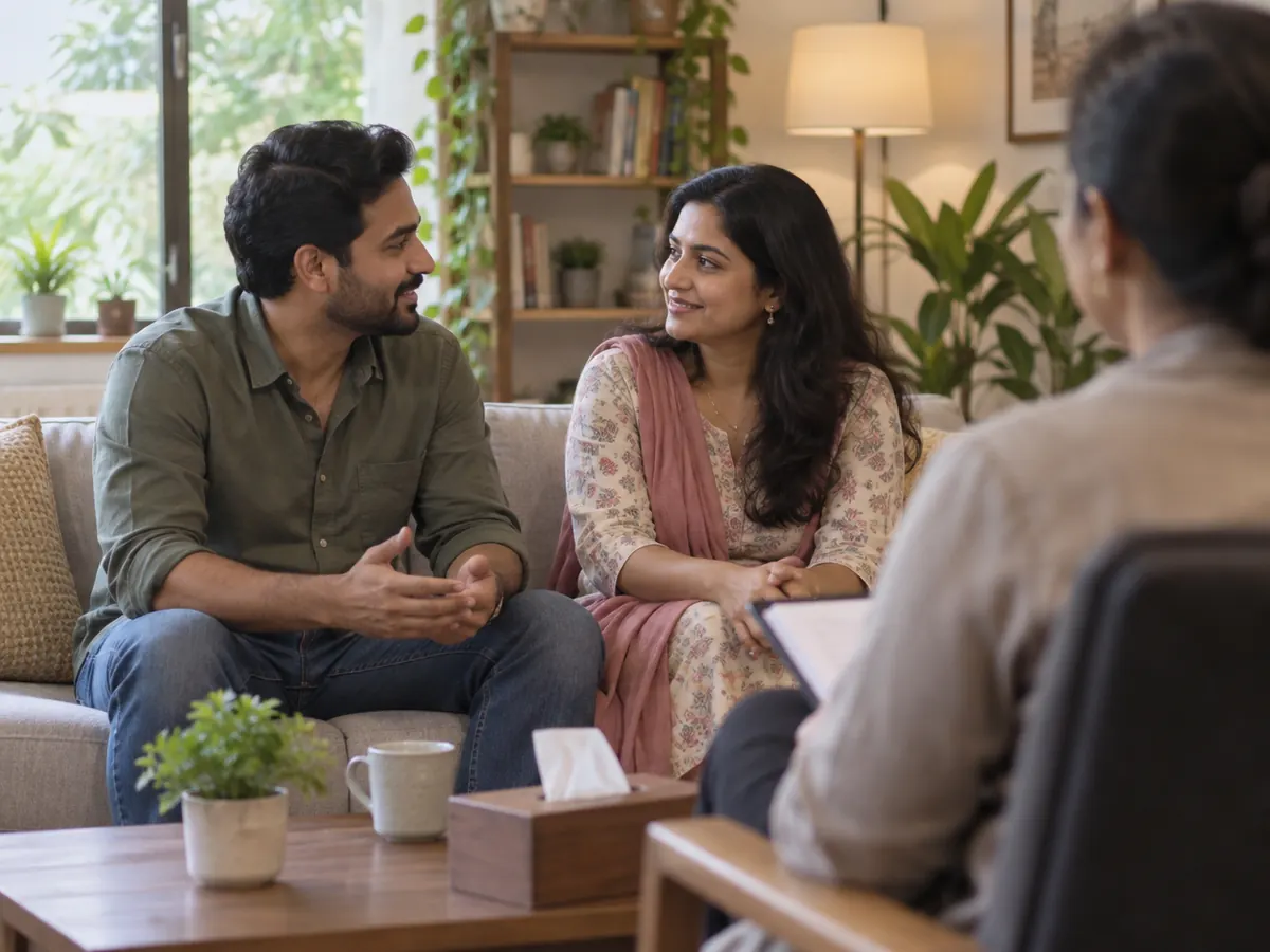 A couple talking with each other during a counselling session